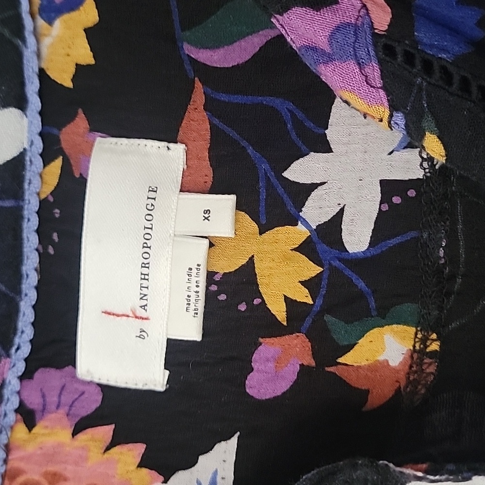 Anthropologie Josie Dolman Sleeve Floral High Low Ruffle Hem Top Size Xs X Small - Picture 3 of 7